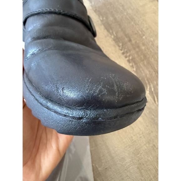 Born Womens Size 8M Black Leather Moto Biker Ankle Boots Double Buckle Side Zip - Picture 11 of 12